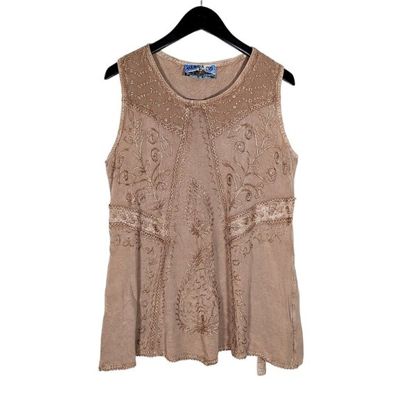 TIENDA HO India FREE SIZE S-XL Tie Back Lagenlook Bohemian Top Taupe Sleeveless - Picture 1 of 5